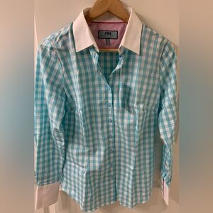Hawes and Curtis NWT Women's Turquoise&White Gingham Check fitted Shirt size10